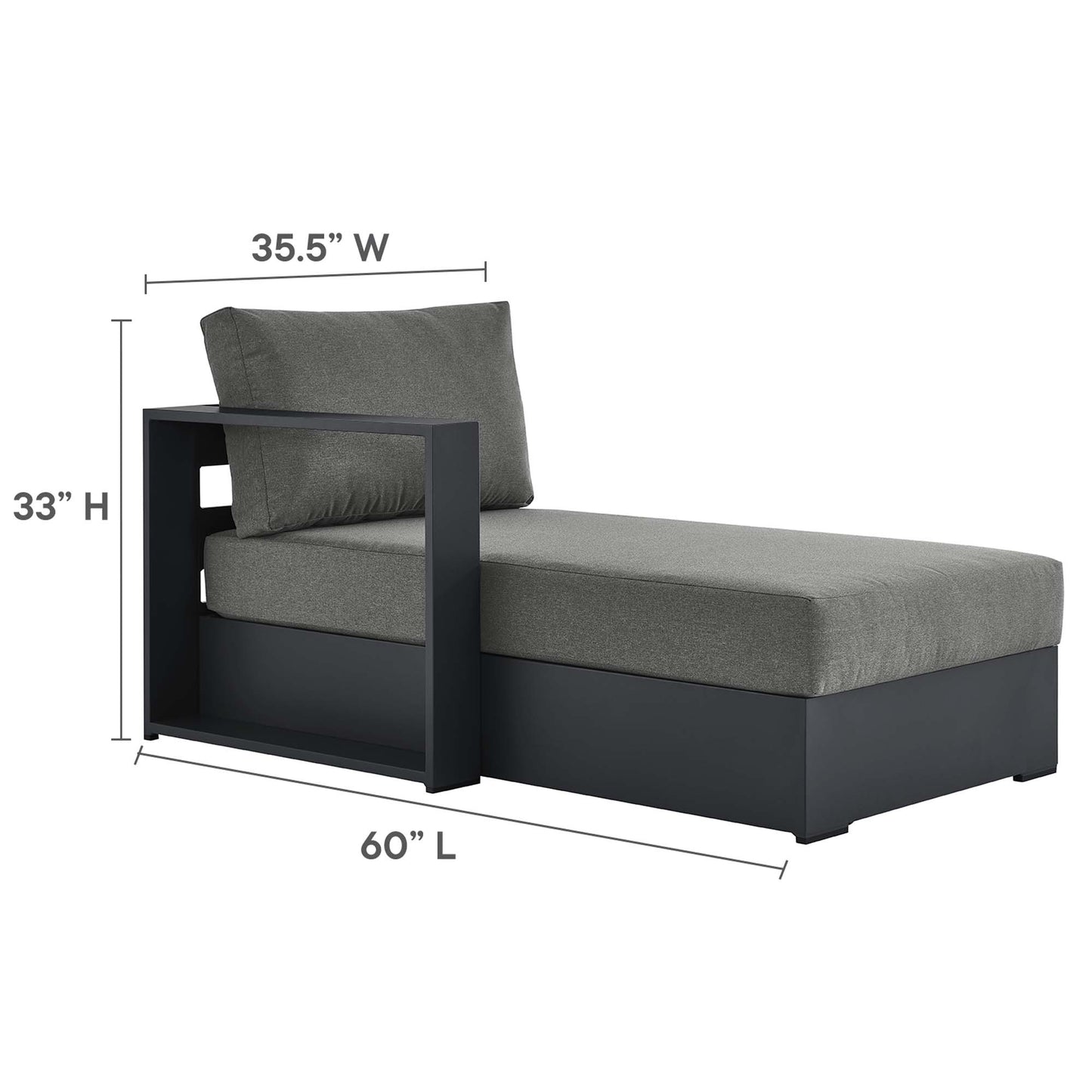 Tahoe 2-Piece Outdoor Patio Powder-Coated Aluminum Left-Facing Chaise Sectional Sofa Set in Gray Charcoal by Modway (6670)