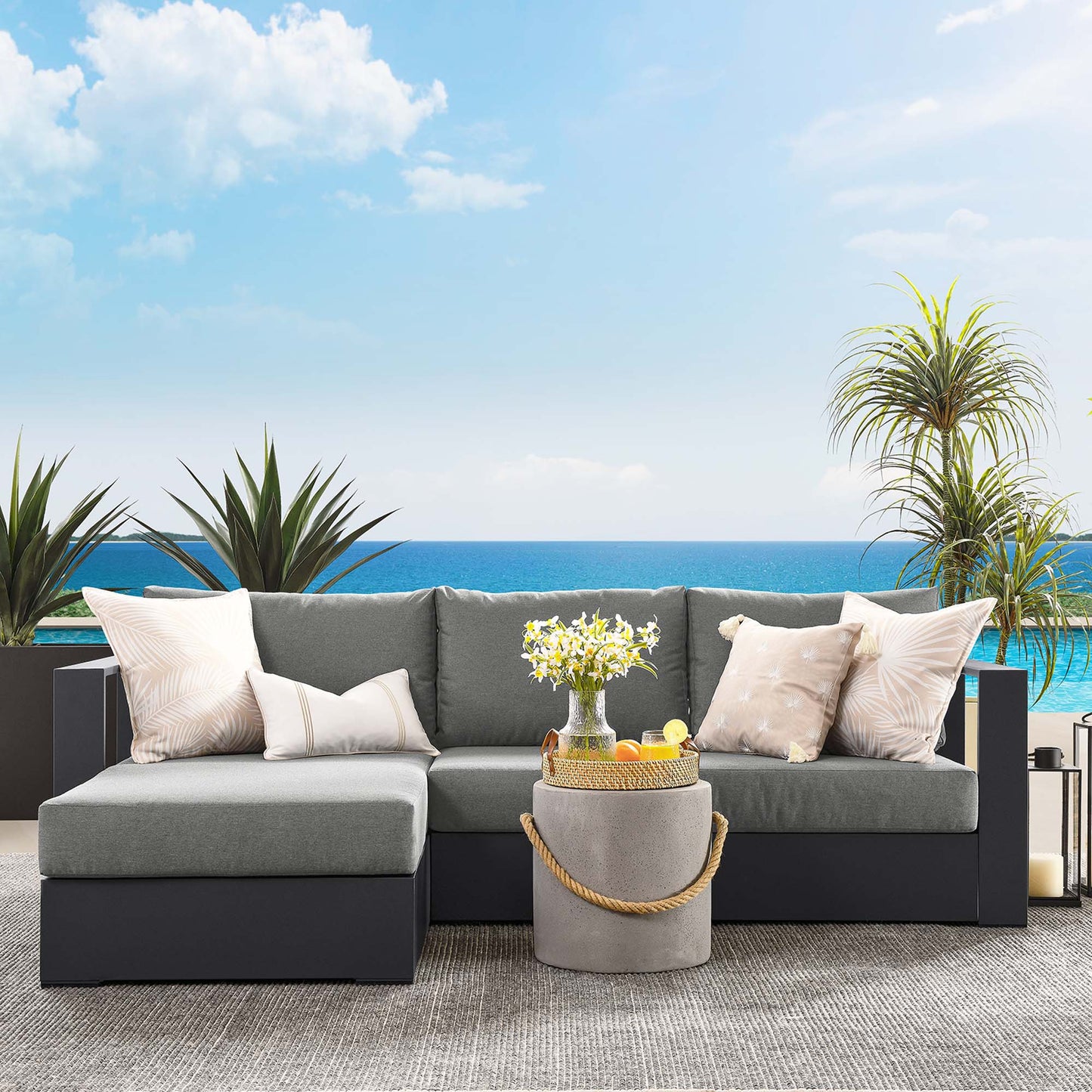 Tahoe 2-Piece Outdoor Patio Powder-Coated Aluminum Left-Facing Chaise Sectional Sofa Set in Gray Charcoal by Modway (6670)