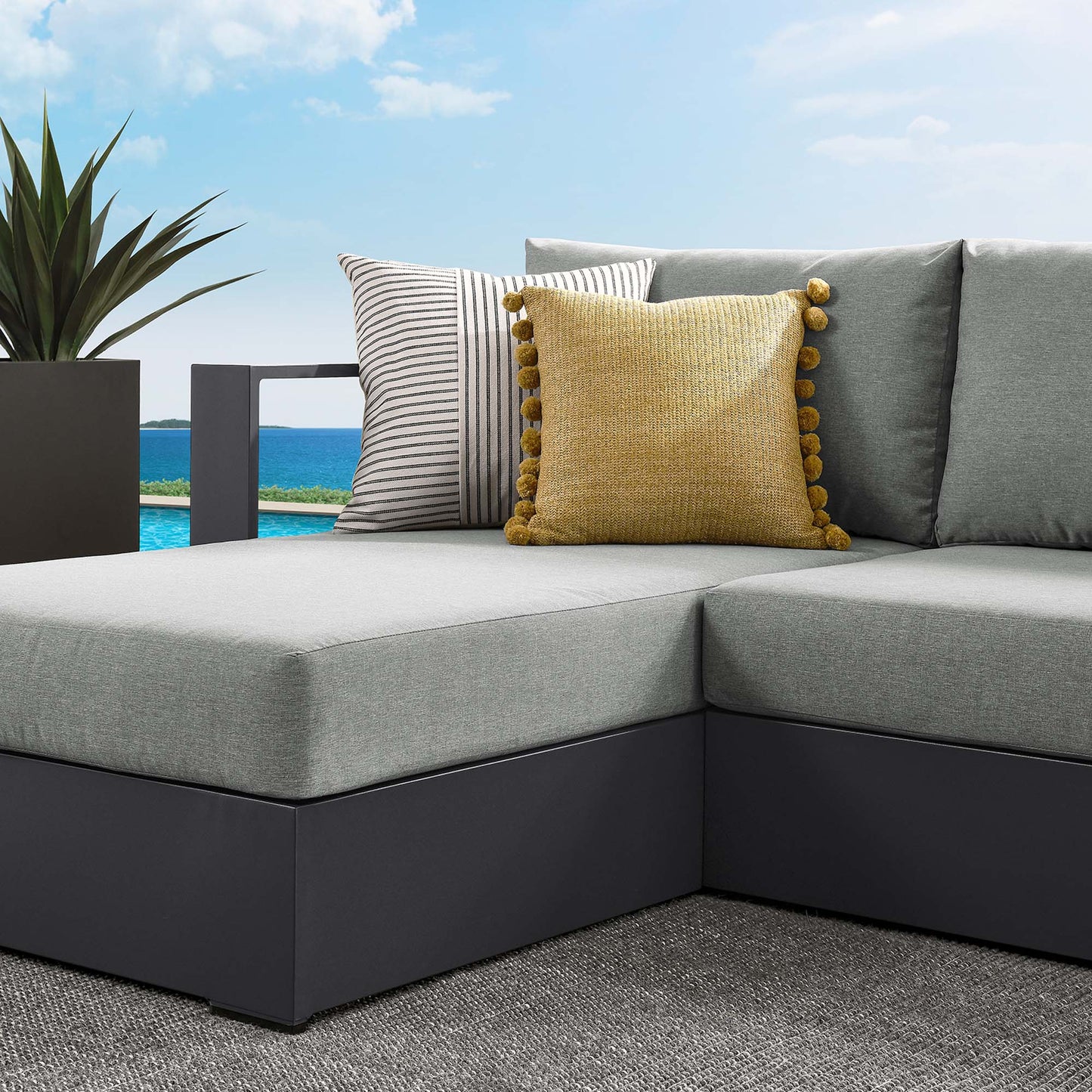 Tahoe 2-Piece Outdoor Patio Powder-Coated Aluminum Left-Facing Chaise Sectional Sofa Set in Gray Gray by Modway (6670)