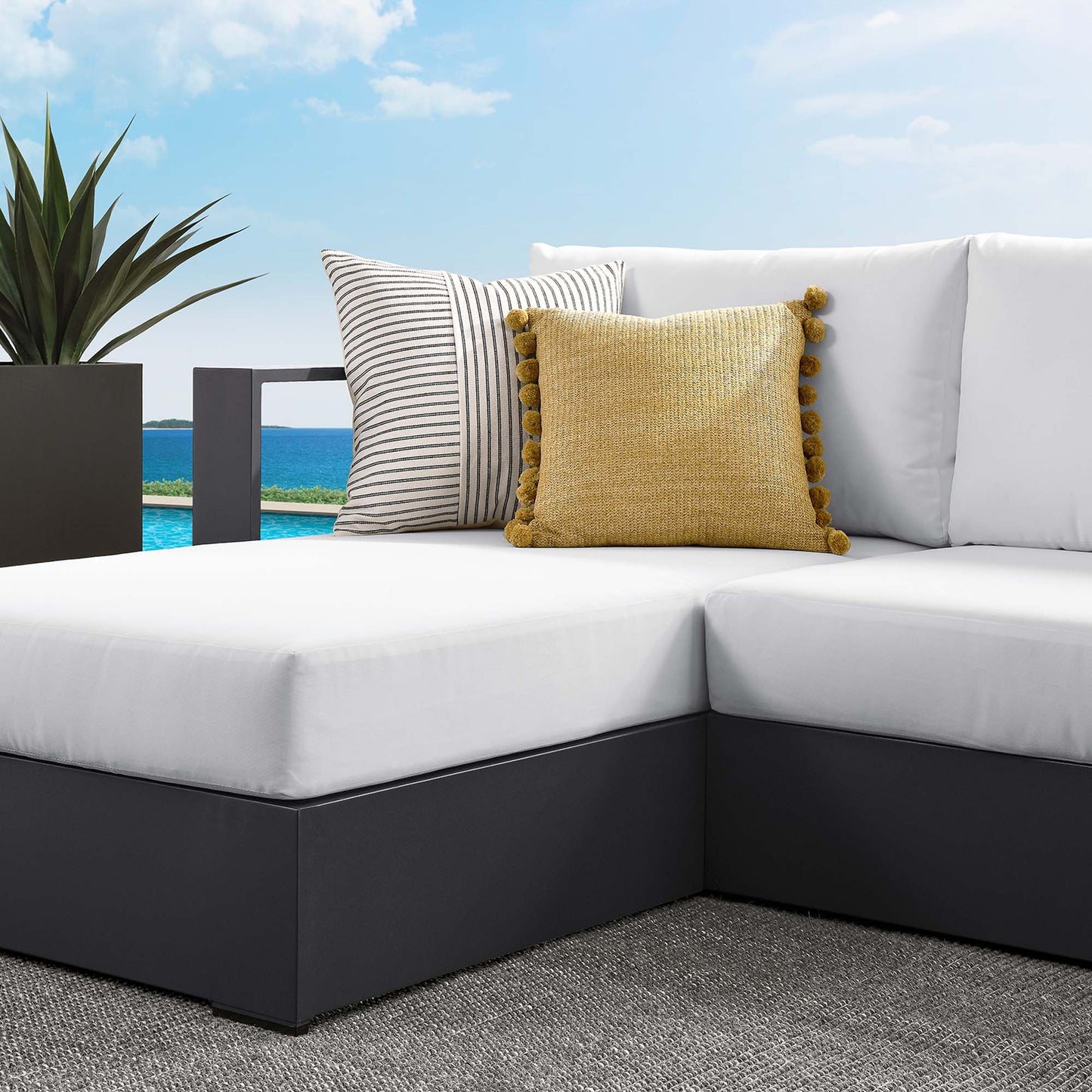 Tahoe 2-Piece Outdoor Patio Powder-Coated Aluminum Left-Facing Chaise Sectional Sofa Set in Gray White by Modway (6670)