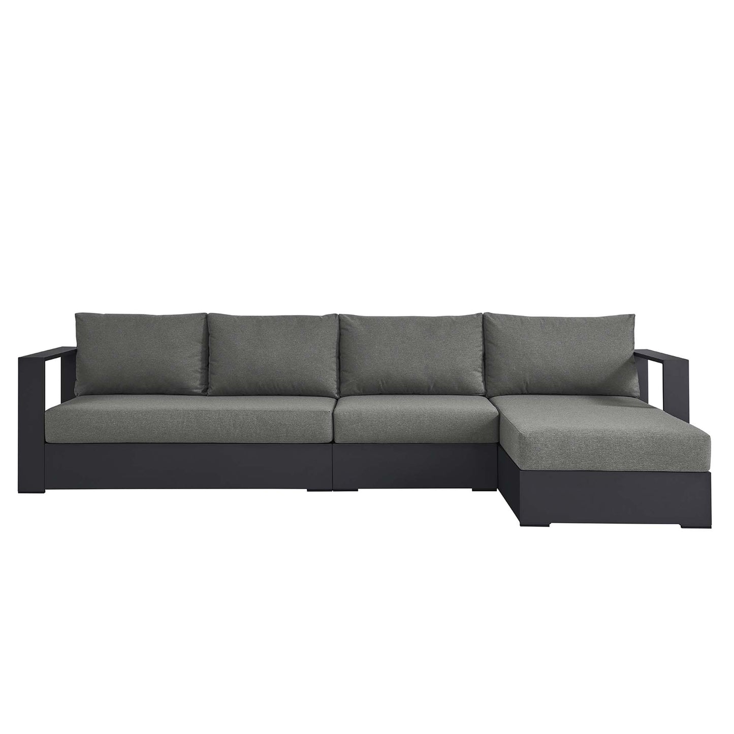 Tahoe 3-Piece Outdoor Patio Powder-Coated Aluminum Right-Facing Chaise Sectional Sofa Set in Gray Charcoal by Modway (6671)