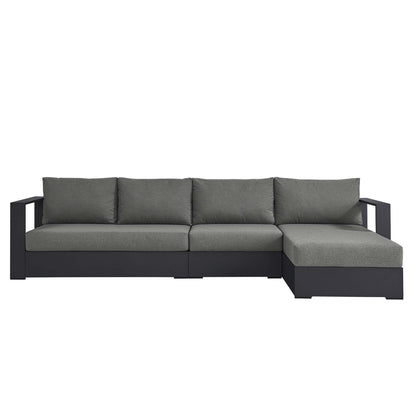 Tahoe 3-Piece Outdoor Patio Powder-Coated Aluminum Right-Facing Chaise Sectional Sofa Set in Gray Charcoal by Modway (6671)