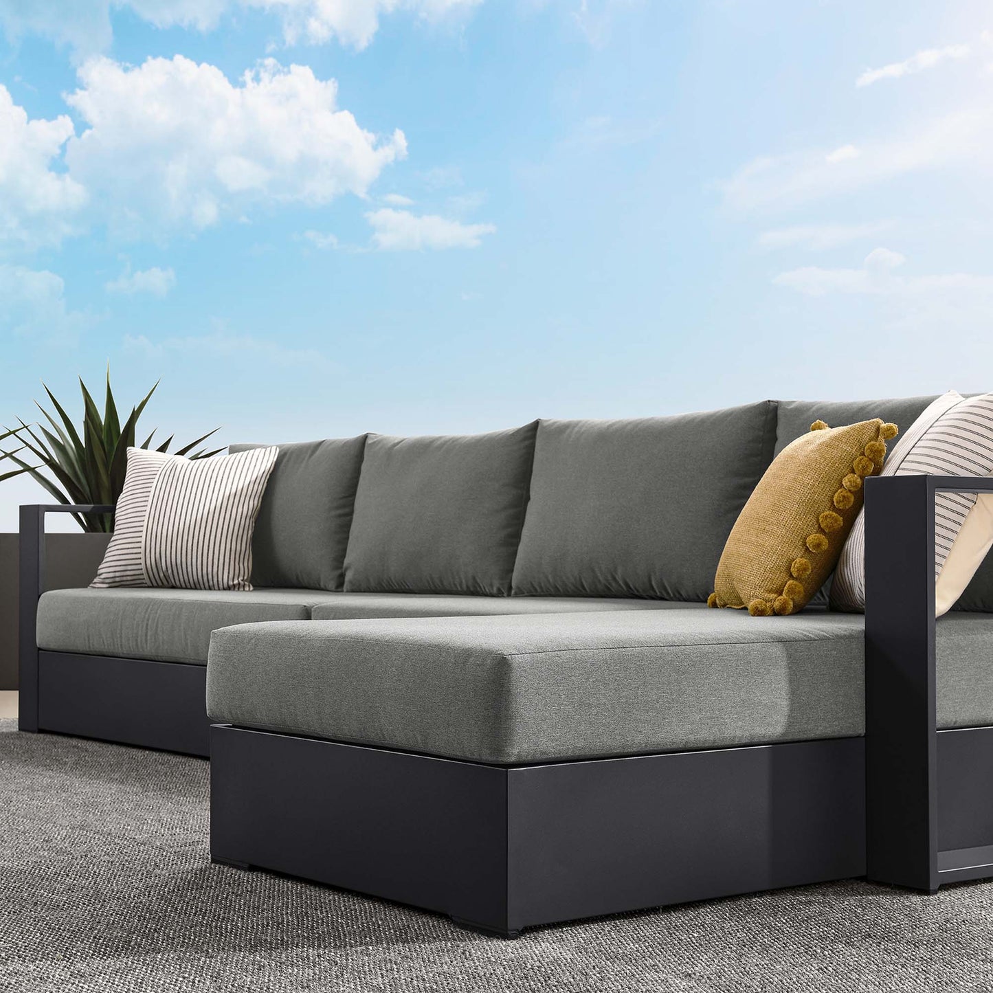 Tahoe 3-Piece Outdoor Patio Powder-Coated Aluminum Right-Facing Chaise Sectional Sofa Set in Gray Charcoal by Modway (6671)