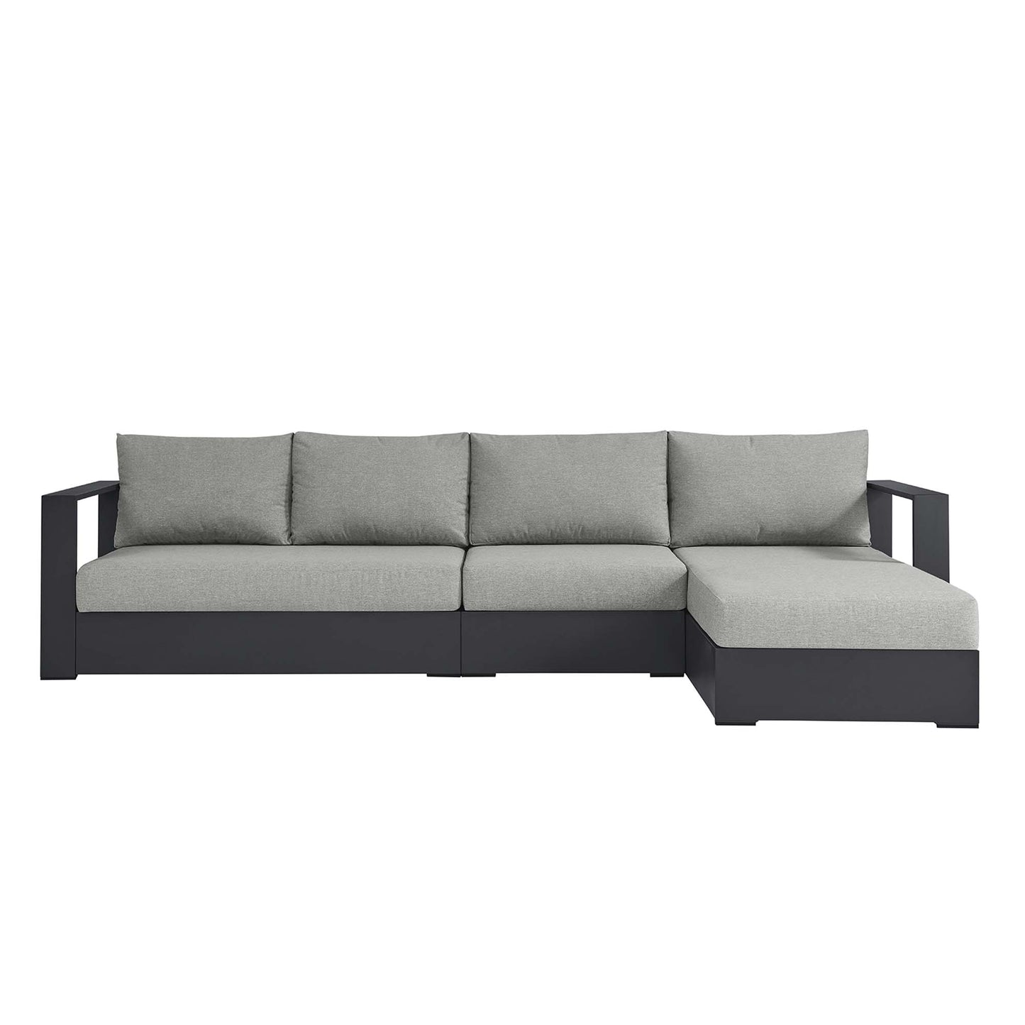 Tahoe 3-Piece Outdoor Patio Powder-Coated Aluminum Right-Facing Chaise Sectional Sofa Set in Gray Gray by Modway (6671)
