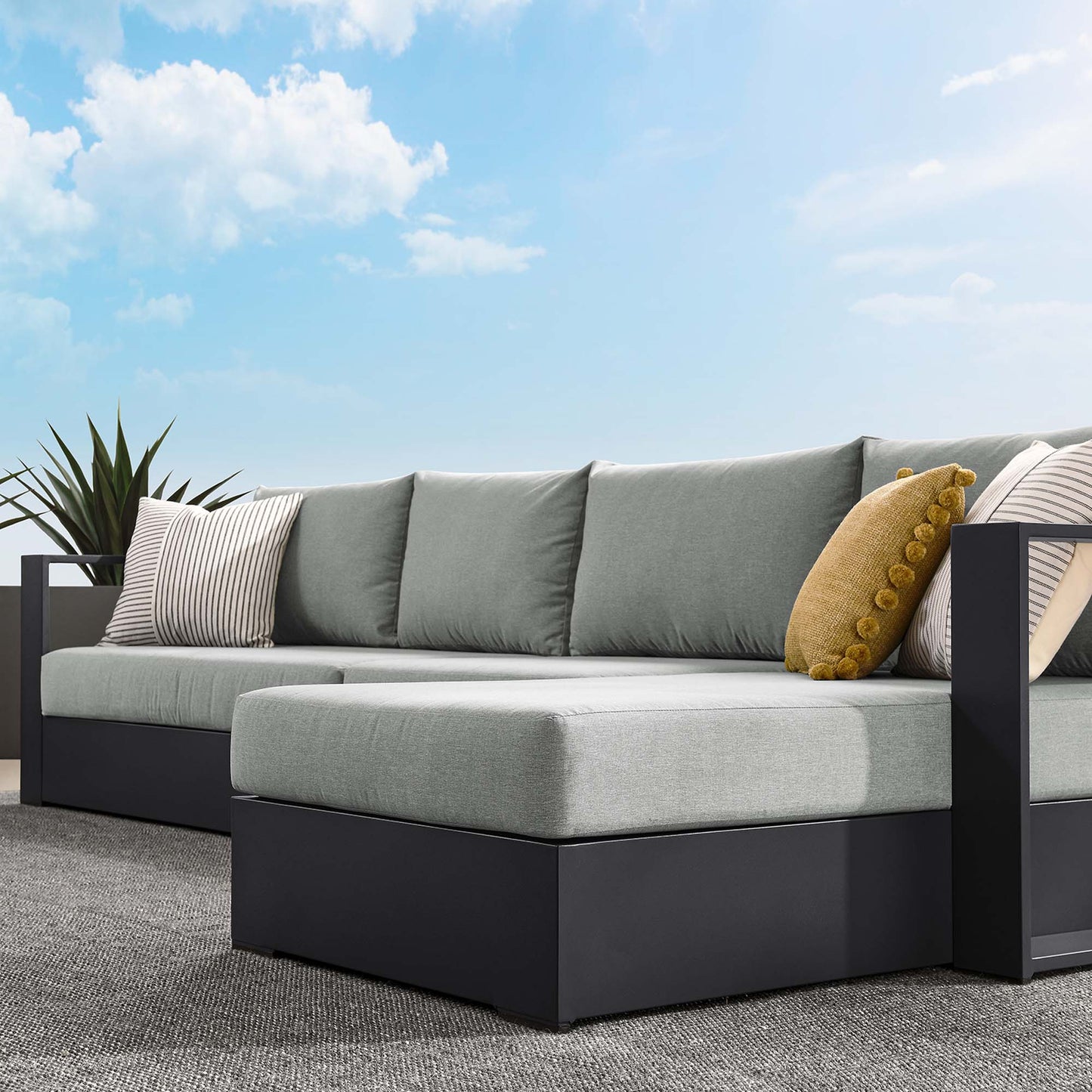 Tahoe 3-Piece Outdoor Patio Powder-Coated Aluminum Right-Facing Chaise Sectional Sofa Set in Gray Gray by Modway (6671)