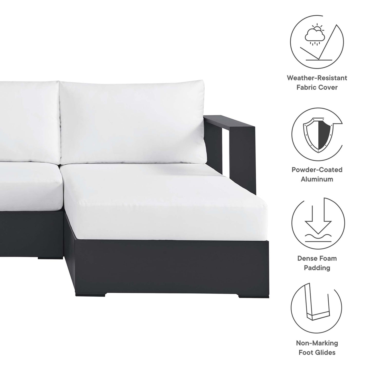 Tahoe 3-Piece Outdoor Patio Powder-Coated Aluminum Right-Facing Chaise Sectional Sofa Set in Gray White by Modway (6671)