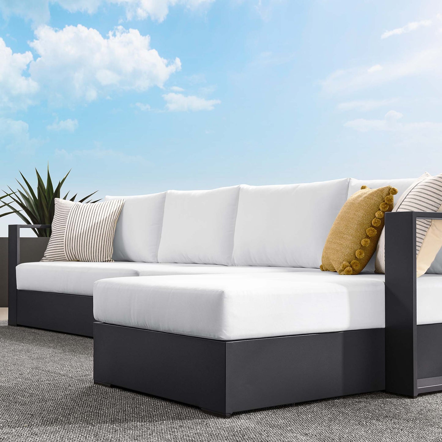 Tahoe 3-Piece Outdoor Patio Powder-Coated Aluminum Right-Facing Chaise Sectional Sofa Set in Gray White by Modway (6671)