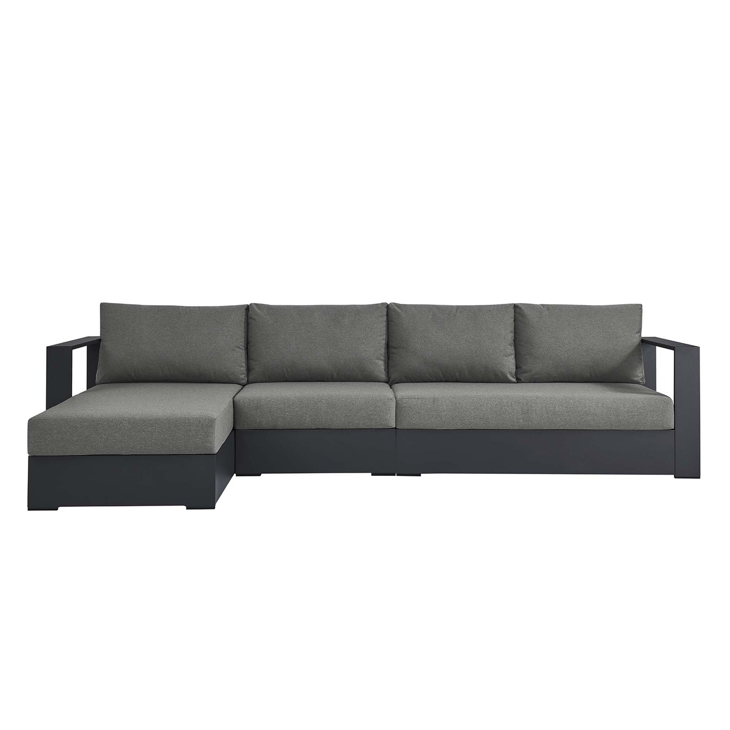 Tahoe 3-Piece Outdoor Patio Powder-Coated Aluminum Left-Facing Chaise Sectional Sofa Set in Gray Charcoal by Modway (6672)