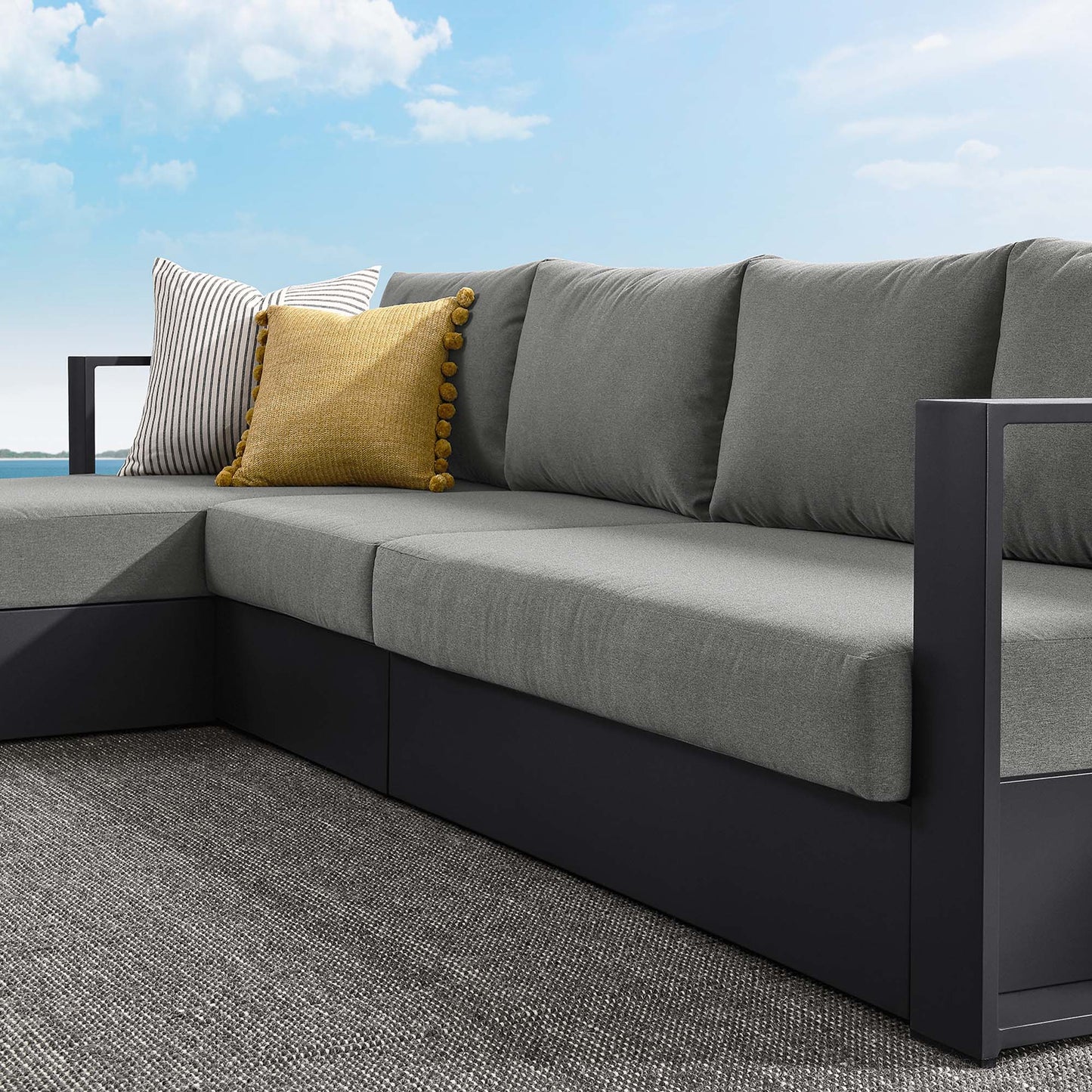 Tahoe 3-Piece Outdoor Patio Powder-Coated Aluminum Left-Facing Chaise Sectional Sofa Set in Gray Charcoal by Modway (6672)