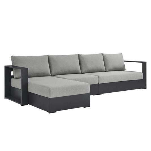 Tahoe 3-Piece Outdoor Patio Powder-Coated Aluminum Left-Facing Chaise Sectional Sofa Set in Gray Gray by Modway (6672)
