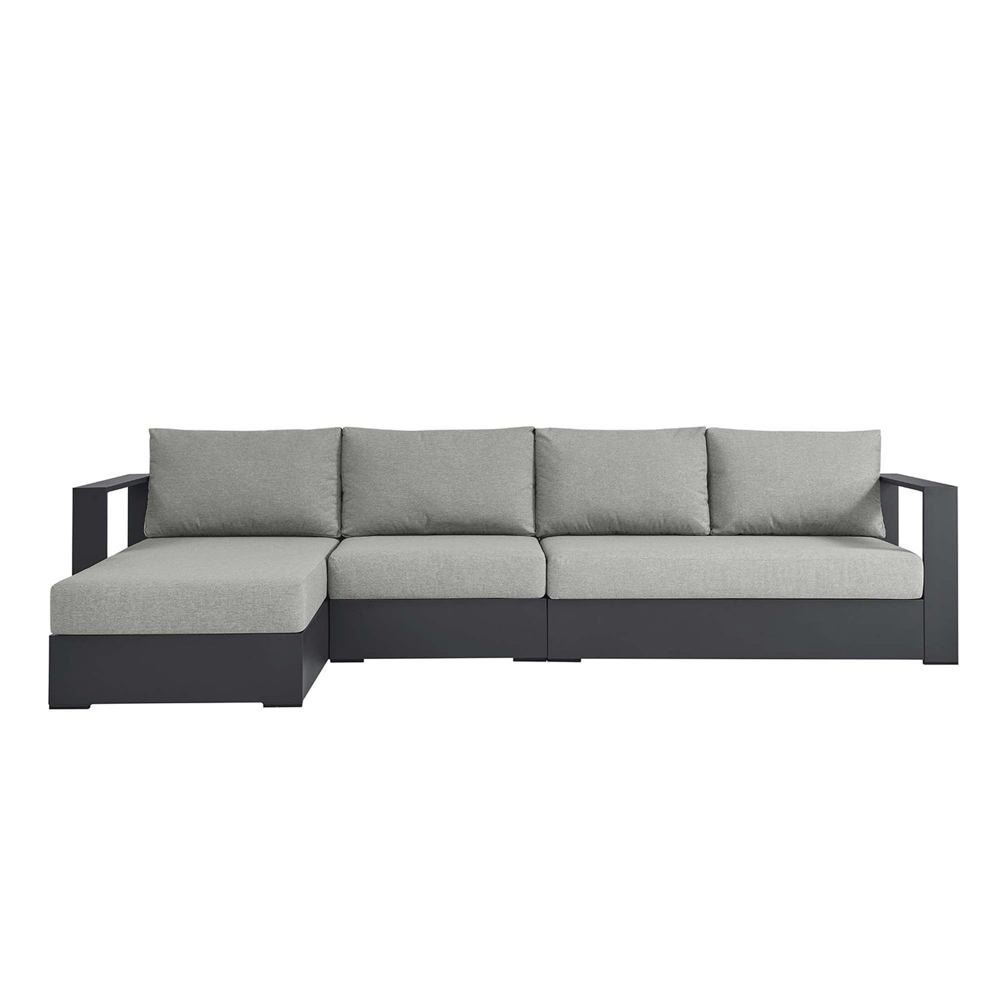 Tahoe 3-Piece Outdoor Patio Powder-Coated Aluminum Left-Facing Chaise Sectional Sofa Set in Gray Gray by Modway (6672)