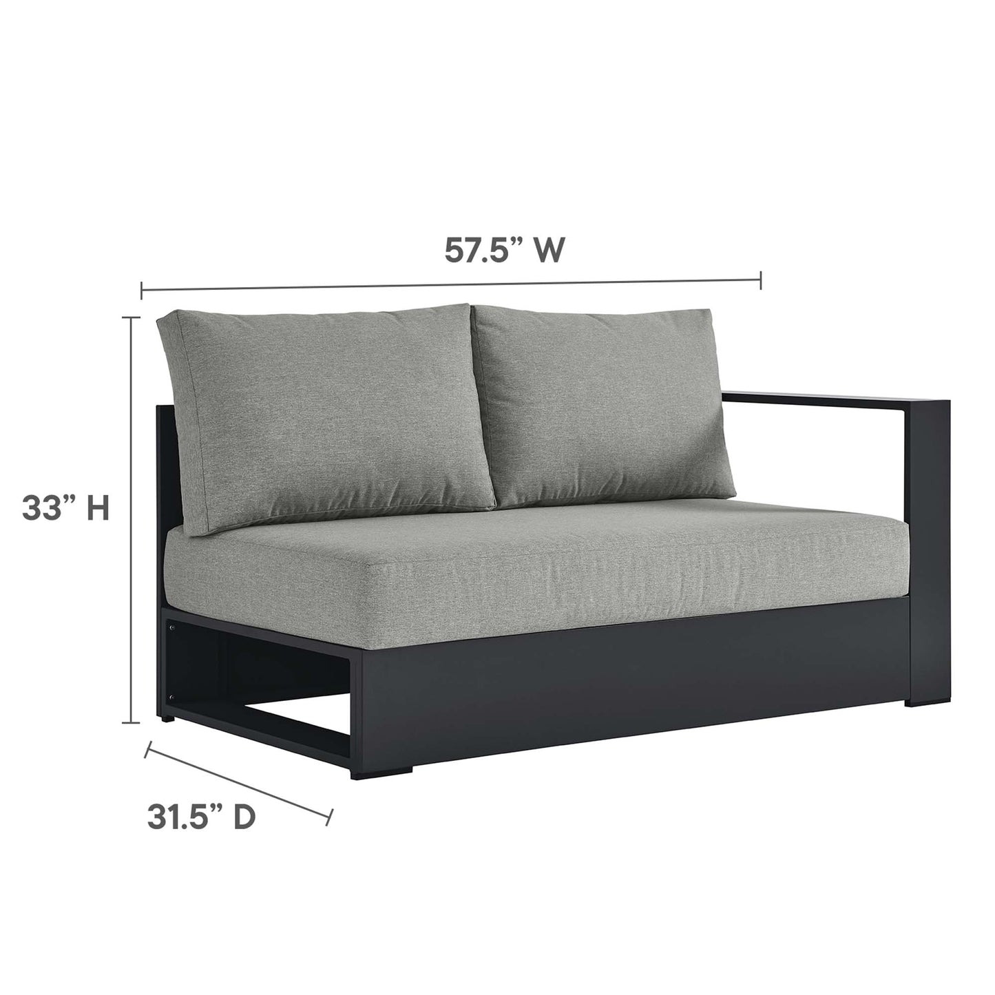 Tahoe 3-Piece Outdoor Patio Powder-Coated Aluminum Left-Facing Chaise Sectional Sofa Set in Gray Gray by Modway (6672)