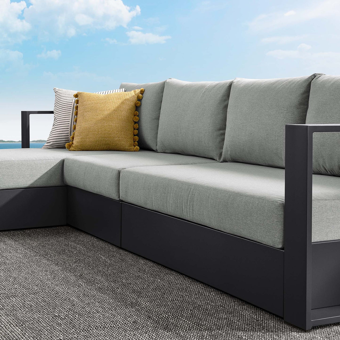 Tahoe 3-Piece Outdoor Patio Powder-Coated Aluminum Left-Facing Chaise Sectional Sofa Set in Gray Gray by Modway (6672)