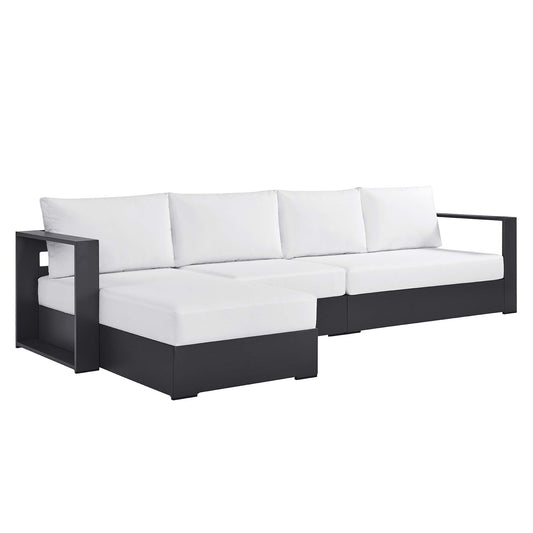 Tahoe 3-Piece Outdoor Patio Powder-Coated Aluminum Left-Facing Chaise Sectional Sofa Set in Gray White by Modway (6672)