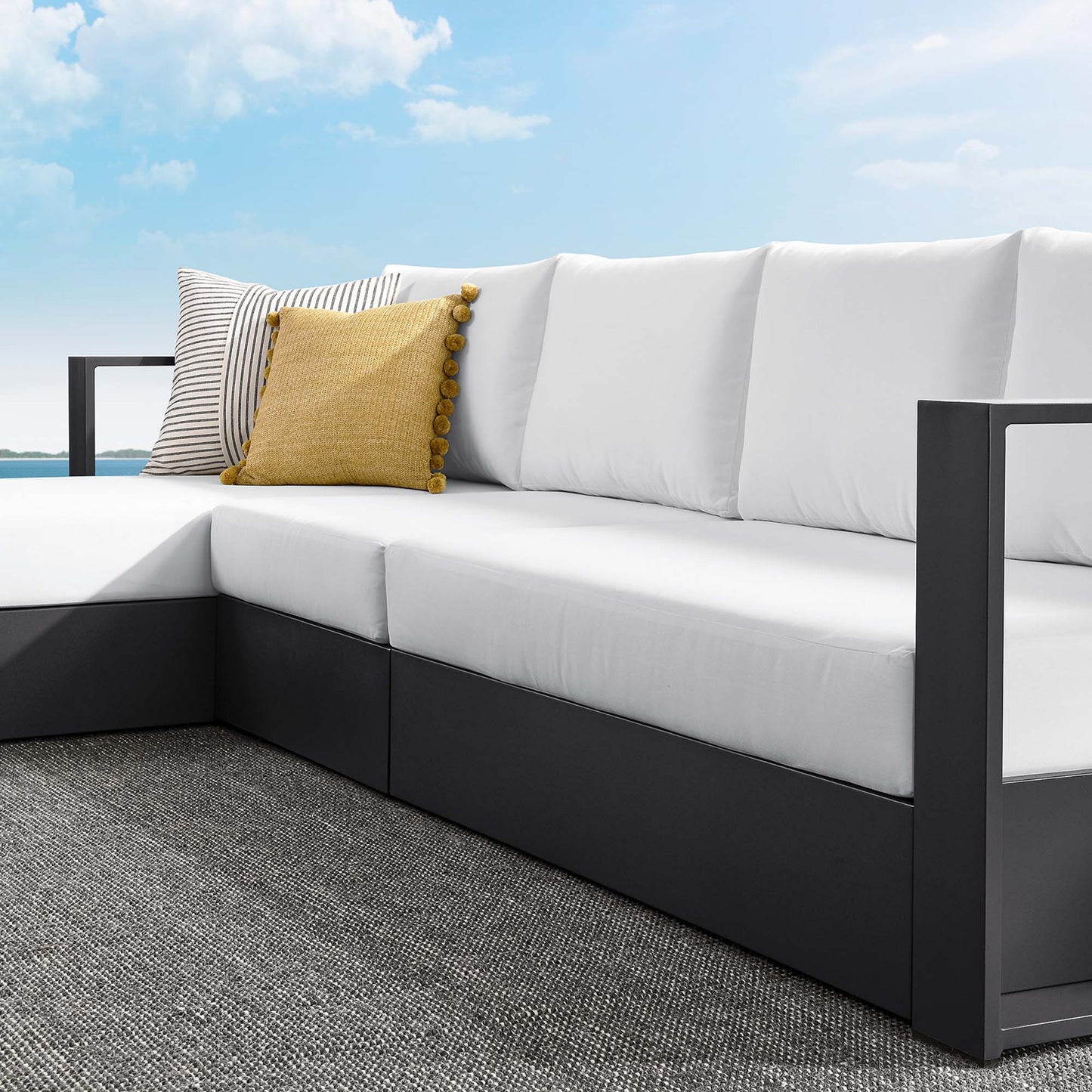 Tahoe 3-Piece Outdoor Patio Powder-Coated Aluminum Left-Facing Chaise Sectional Sofa Set in Gray White by Modway (6672)