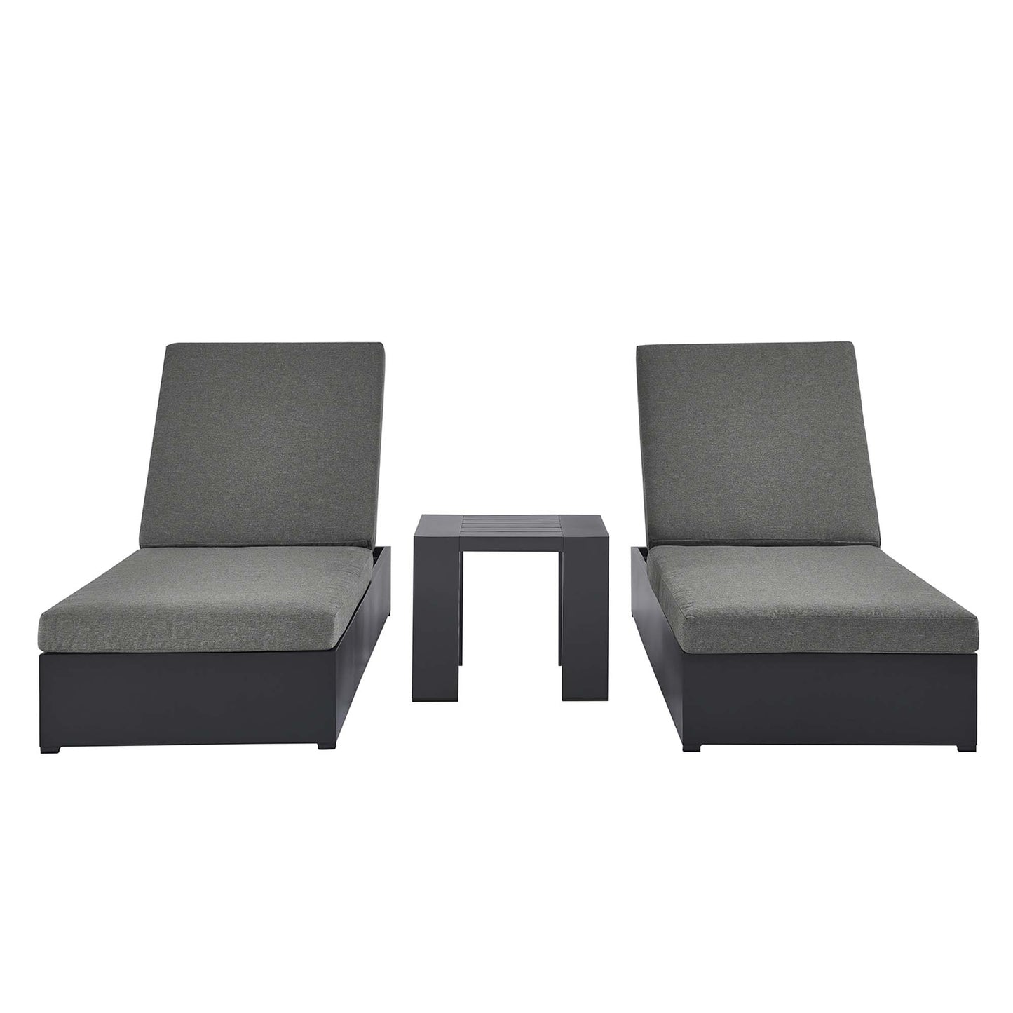 Tahoe 3-Piece Outdoor Patio Powder-Coated Aluminum Chaise Lounge Set in Gray Charcoal by Modway (6673)