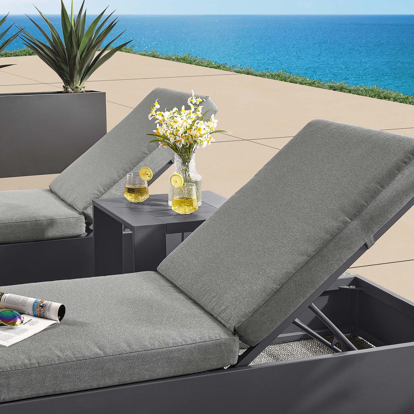 Tahoe 3-Piece Outdoor Patio Powder-Coated Aluminum Chaise Lounge Set in Gray Charcoal by Modway (6673)