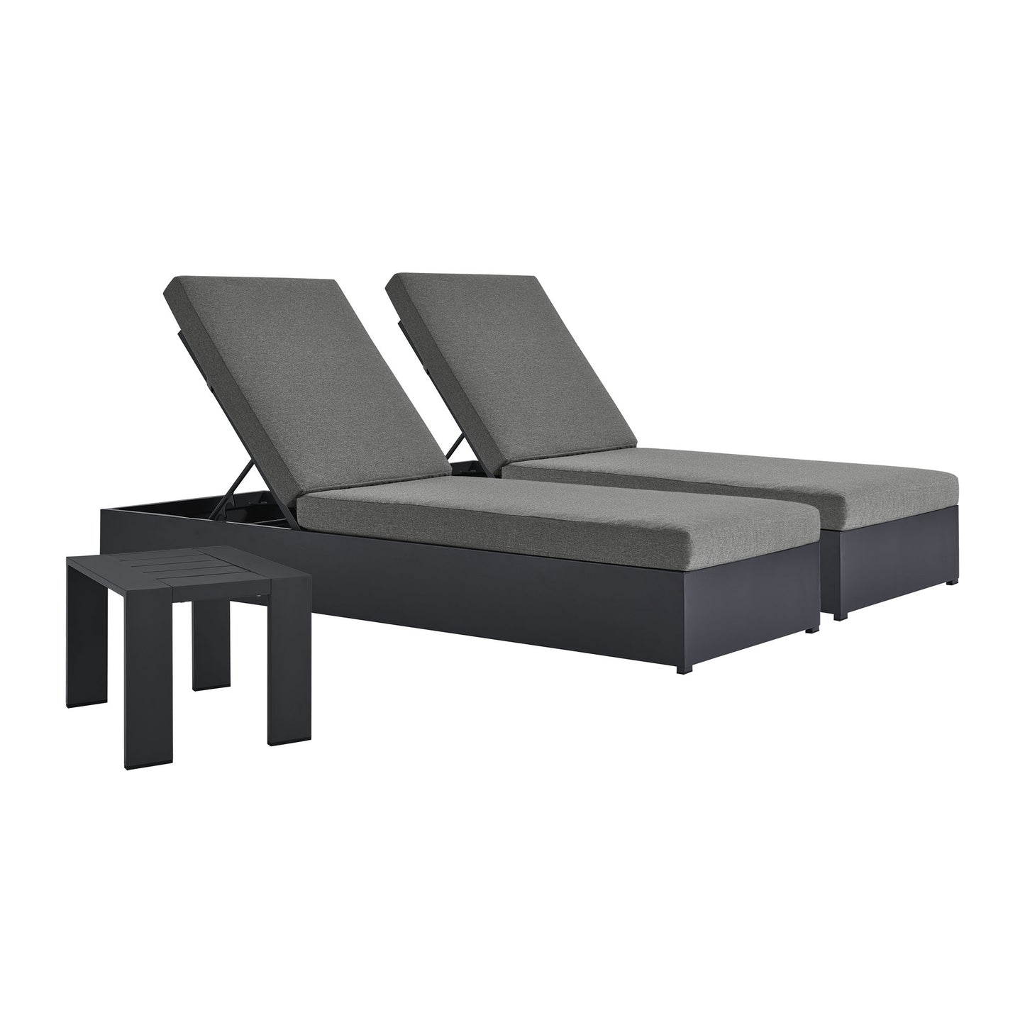 Tahoe 3-Piece Outdoor Patio Powder-Coated Aluminum Chaise Lounge Set in Gray Charcoal by Modway (6673)