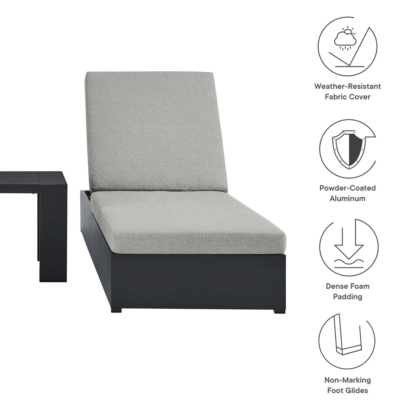 Tahoe 3-Piece Outdoor Patio Powder-Coated Aluminum Chaise Lounge Set in Gray Gray by Modway (6673)