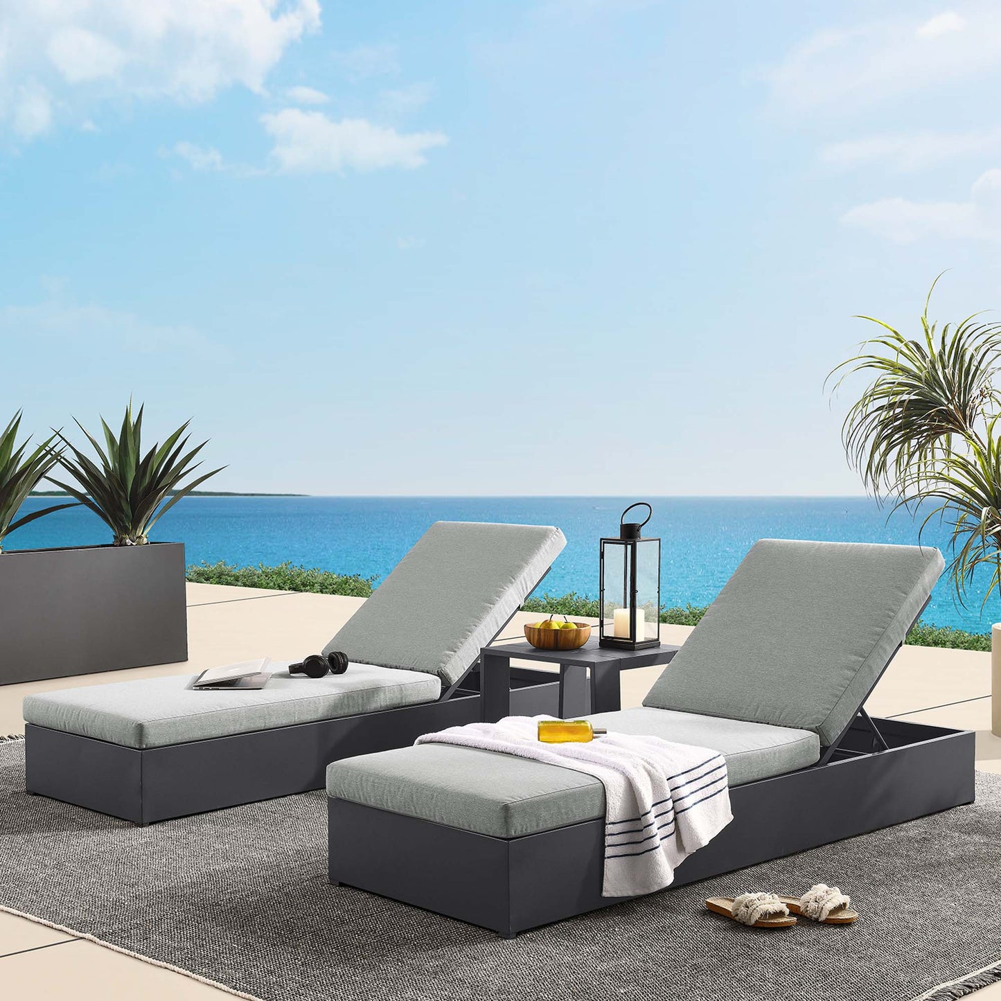 Tahoe 3-Piece Outdoor Patio Powder-Coated Aluminum Chaise Lounge Set in Gray Gray by Modway (6673)