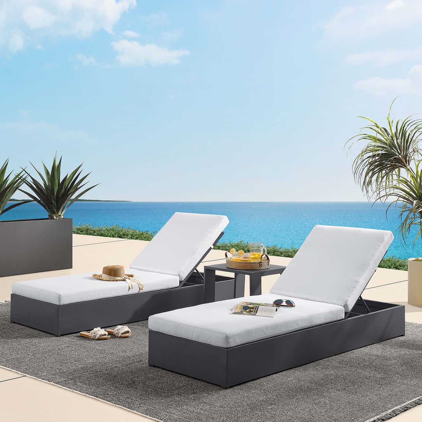 Tahoe 3-Piece Outdoor Patio Powder-Coated Aluminum Chaise Lounge Set in Gray White by Modway (6673)