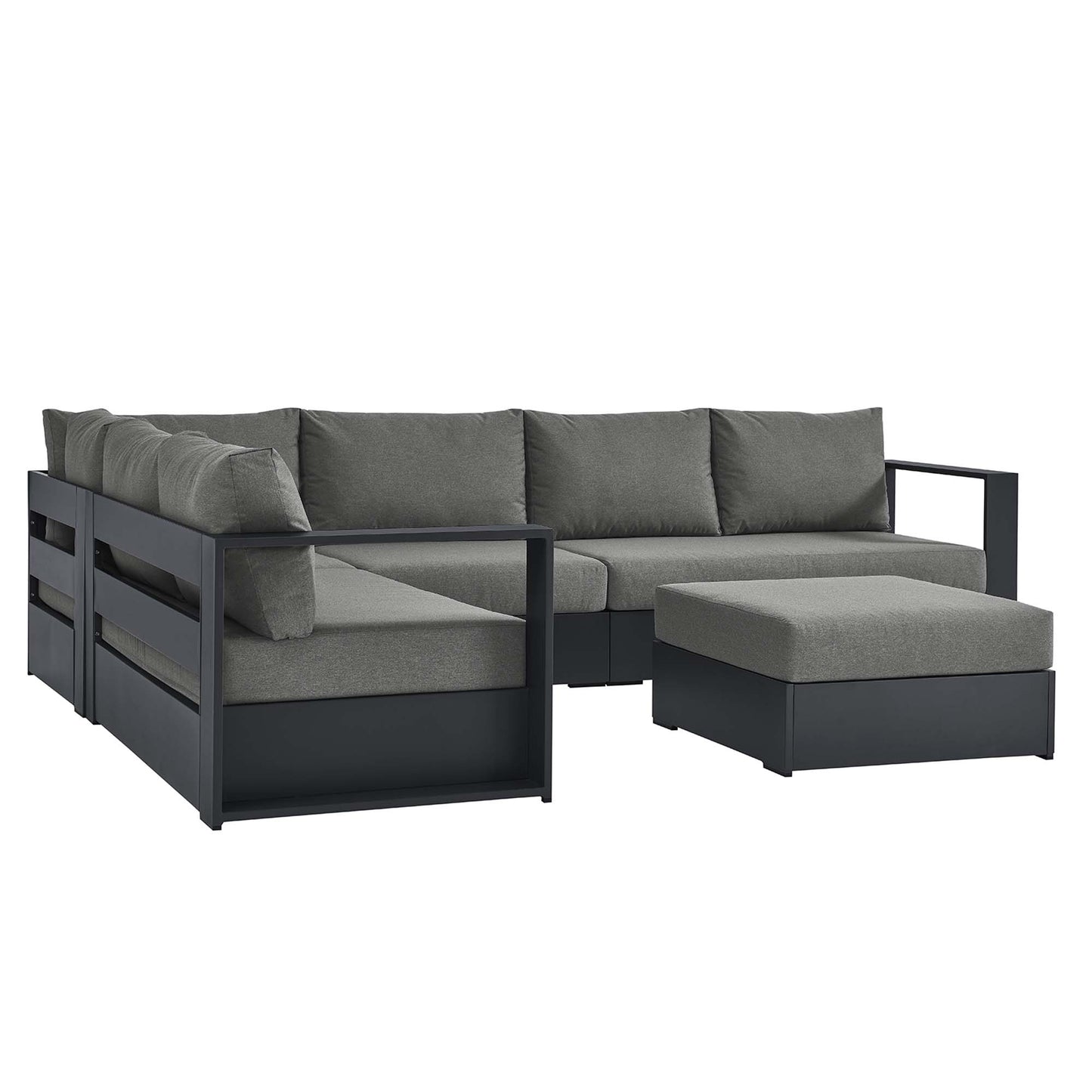 Tahoe 5-Piece Outdoor Patio Powder-Coated Aluminum Sectional Sofa Set in Gray Charcoal by Modway (6674)