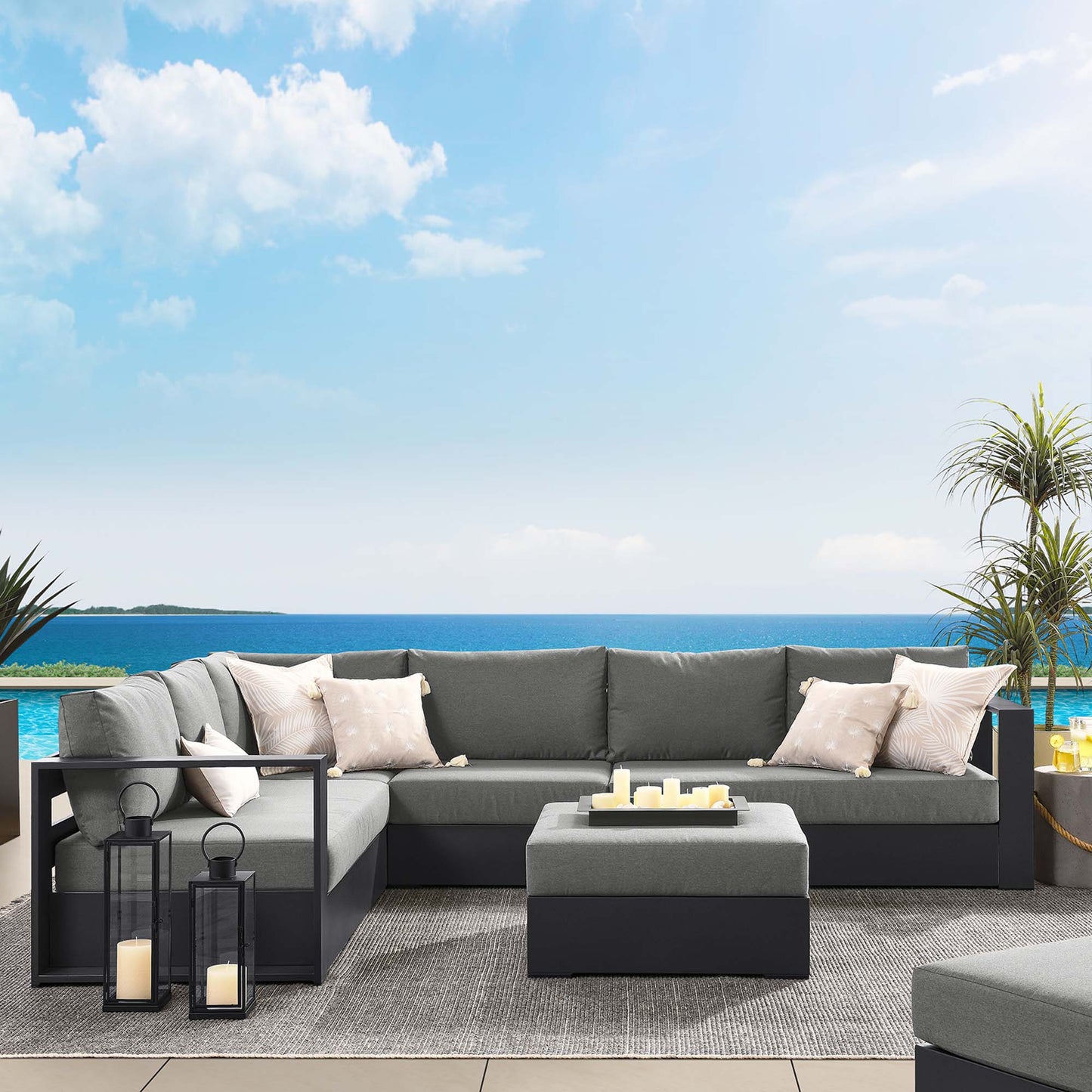 Tahoe 5-Piece Outdoor Patio Powder-Coated Aluminum Sectional Sofa Set in Gray Charcoal by Modway (6674)