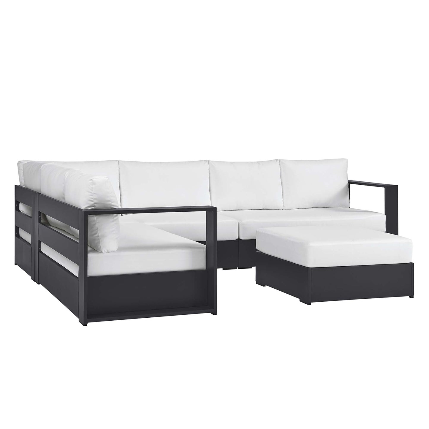 Tahoe 5-Piece Outdoor Patio Powder-Coated Aluminum Sectional Sofa Set in Gray White by Modway (6674)