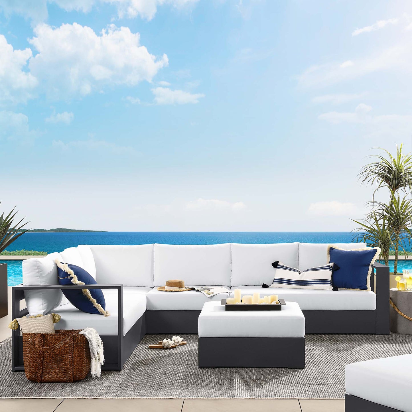 Tahoe 5-Piece Outdoor Patio Powder-Coated Aluminum Sectional Sofa Set in Gray White by Modway (6674)