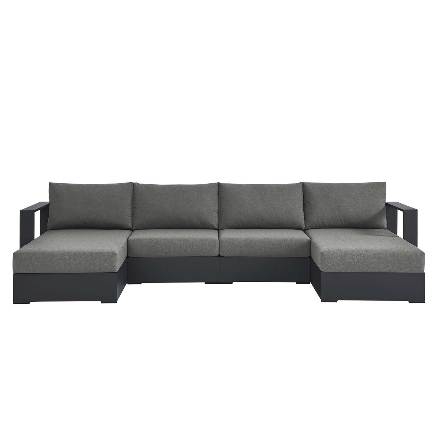 Tahoe 4-Piece Outdoor Patio Powder-Coated Aluminum Sectional Sofa Set in Gray Charcoal by Modway (6676)