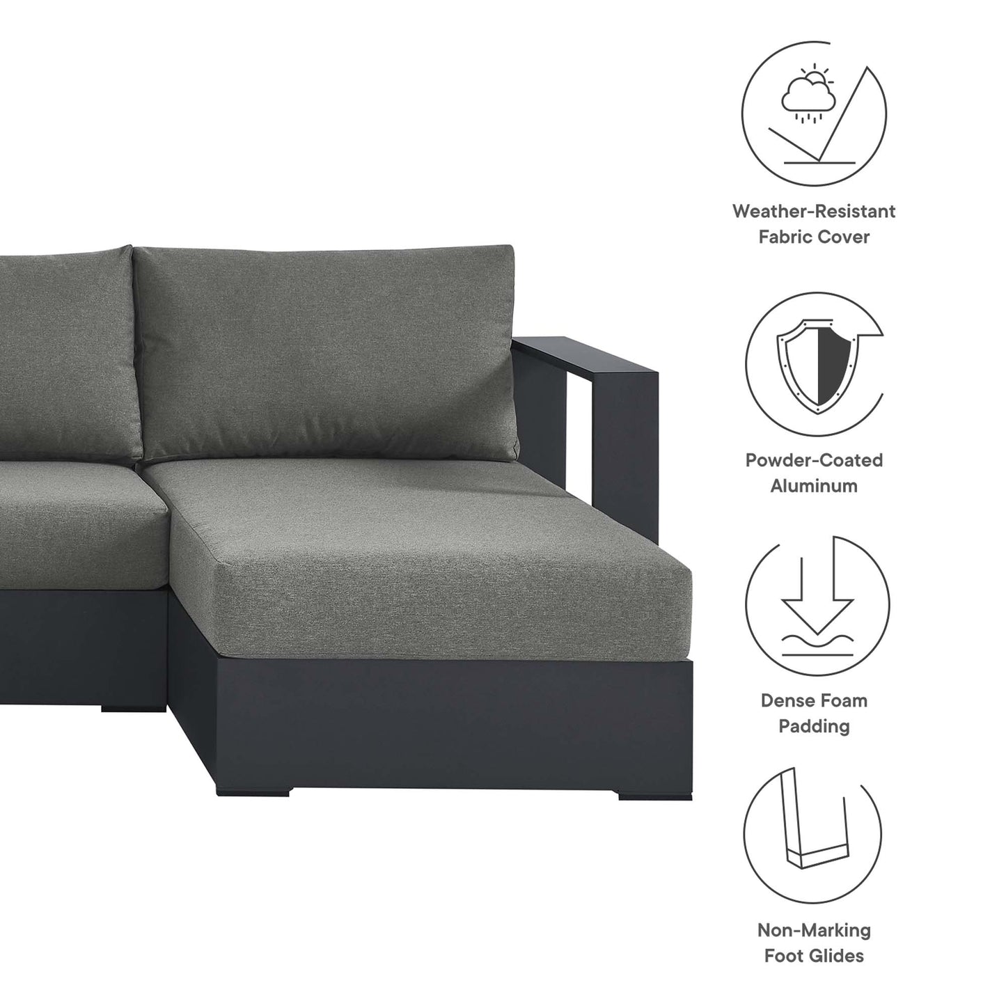 Tahoe 4-Piece Outdoor Patio Powder-Coated Aluminum Sectional Sofa Set in Gray Charcoal by Modway (6676)
