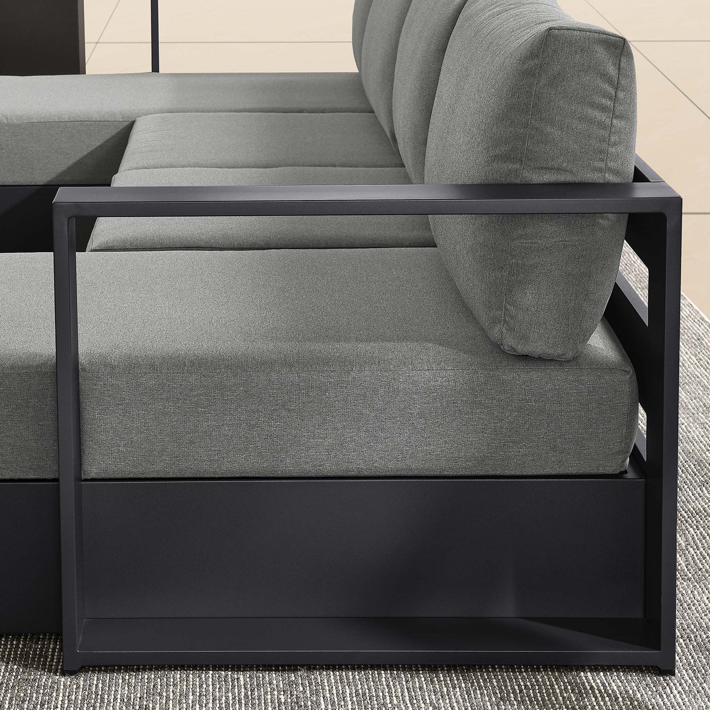 Tahoe 4-Piece Outdoor Patio Powder-Coated Aluminum Sectional Sofa Set in Gray Charcoal by Modway (6676)