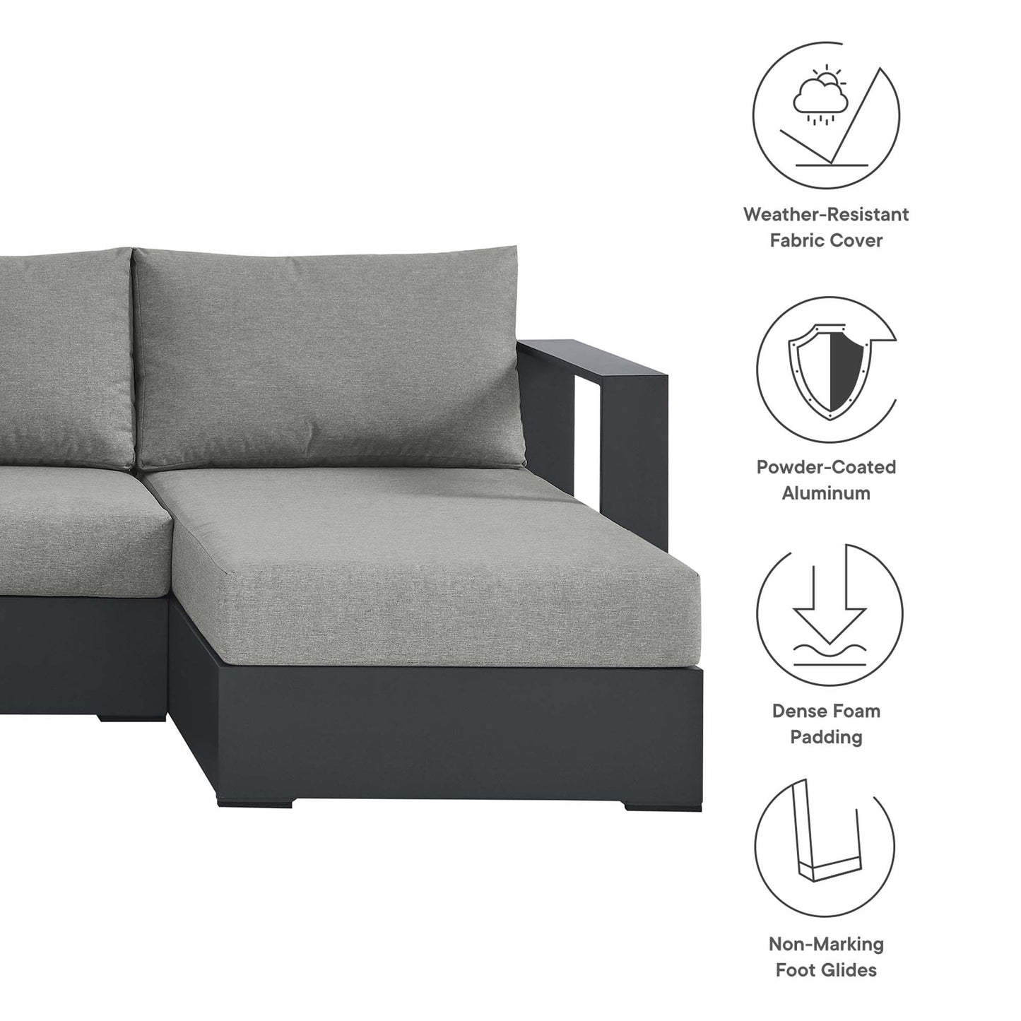 Tahoe 4-Piece Outdoor Patio Powder-Coated Aluminum Sectional Sofa Set in Gray Gray by Modway (6676)