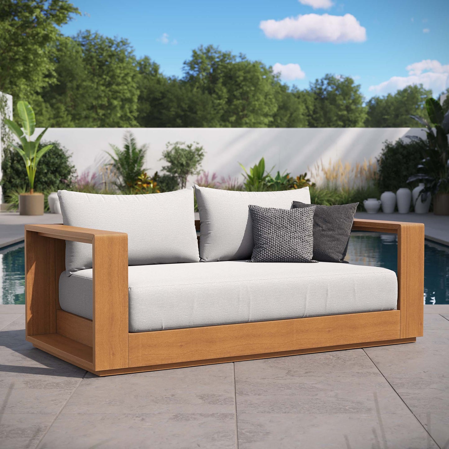 Tahoe Acacia Wood Outdoor Patio Acacia Wood Loveseat in Natural Light Gray by Modway (6783)
