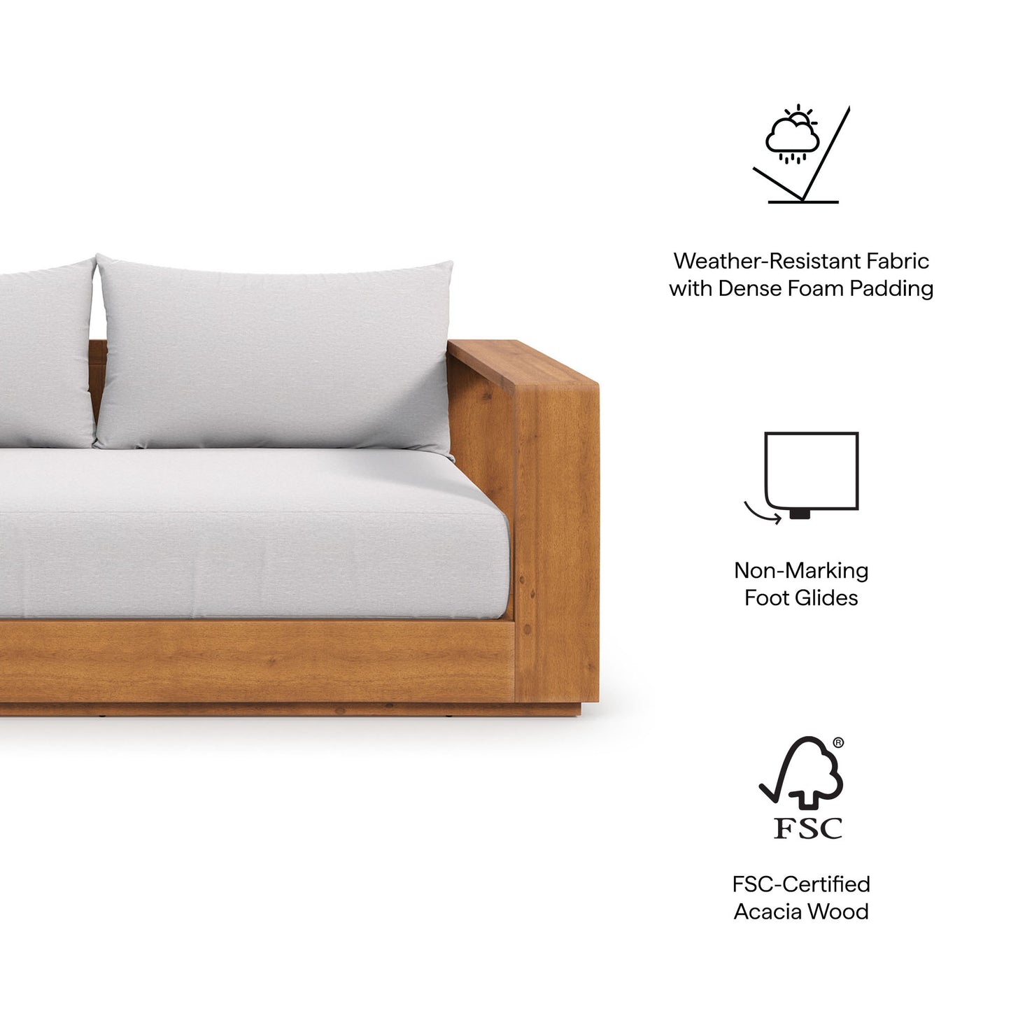Tahoe Acacia Wood Outdoor Patio Acacia Wood Loveseat in Natural Light Gray by Modway (6783)