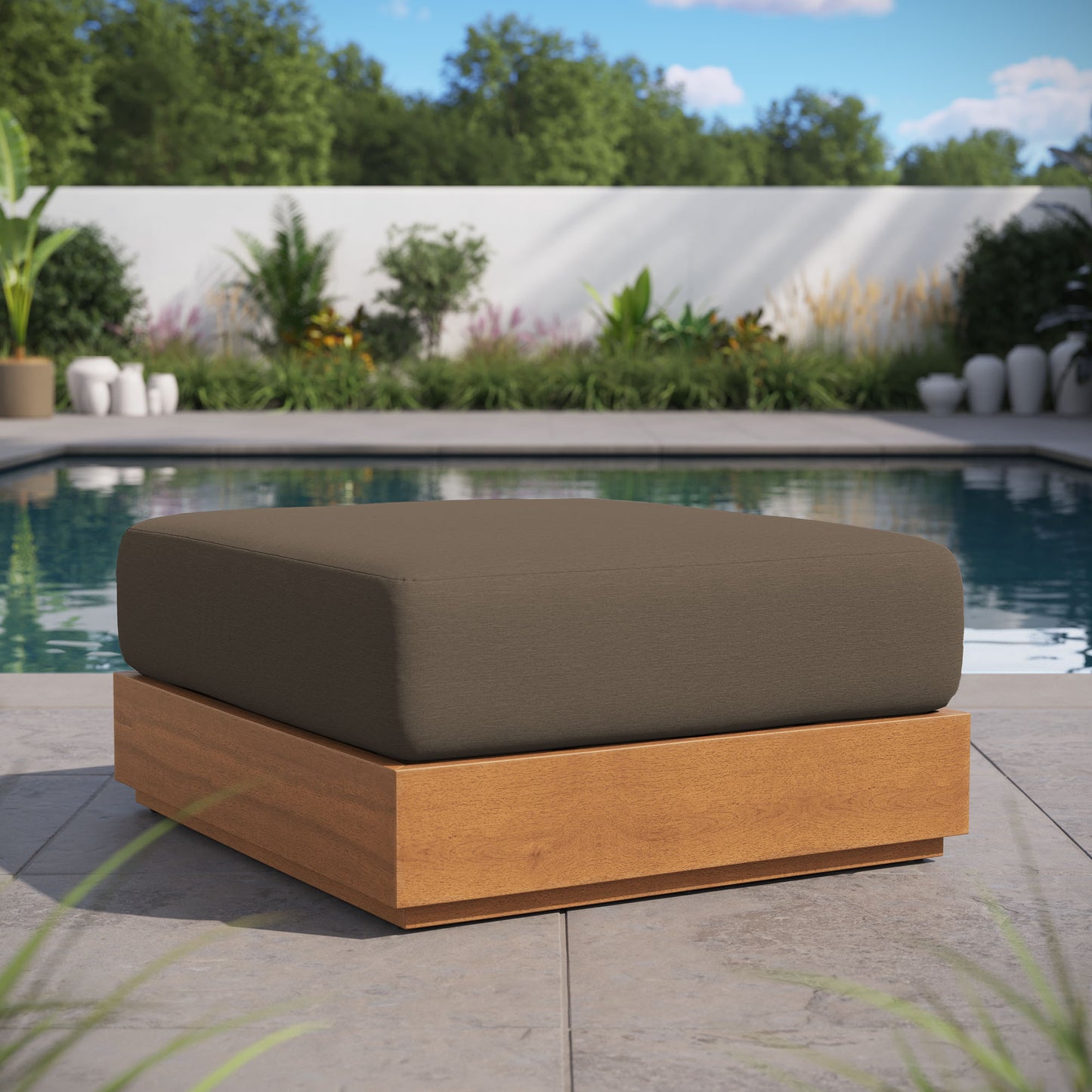 Tahoe Outdoor Patio Acacia Wood Ottoman in Natural Cocoa by Modway (6785)