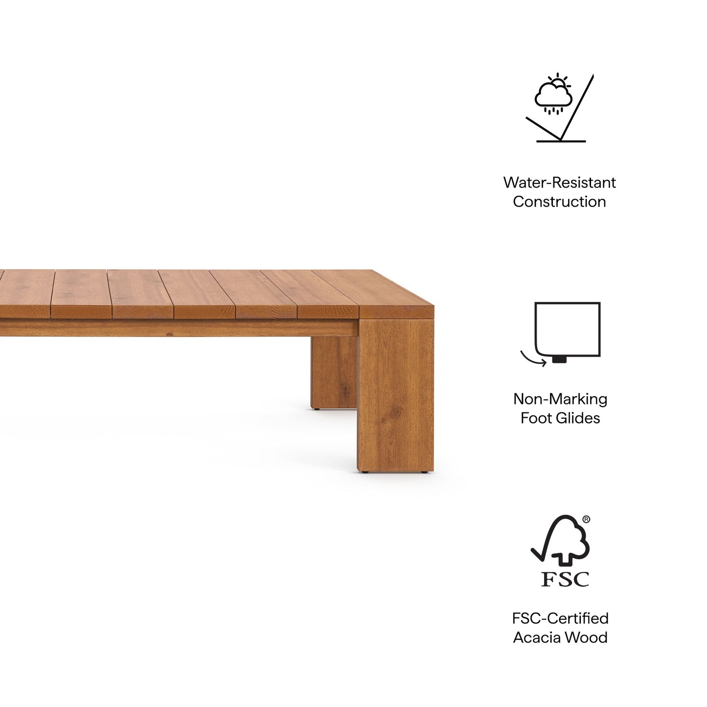 Tahoe Outdoor Patio Acacia Wood Coffee Table in Natural by Modway (6786)