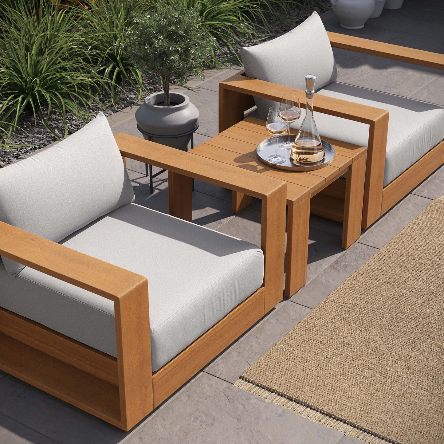 Tahoe 3-Piece Outdoor Patio Acacia Wood Furniture Set in Natural Light Gray by Modway (6798)
