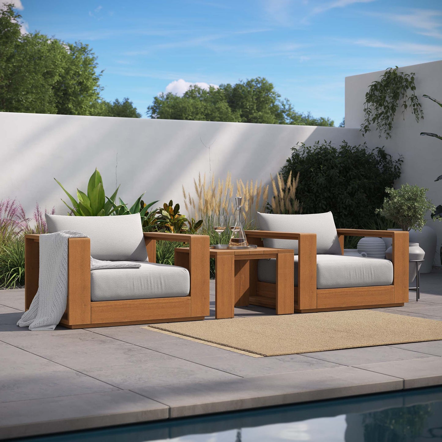 Tahoe 3-Piece Outdoor Patio Acacia Wood Furniture Set in Natural Light Gray by Modway (6798)