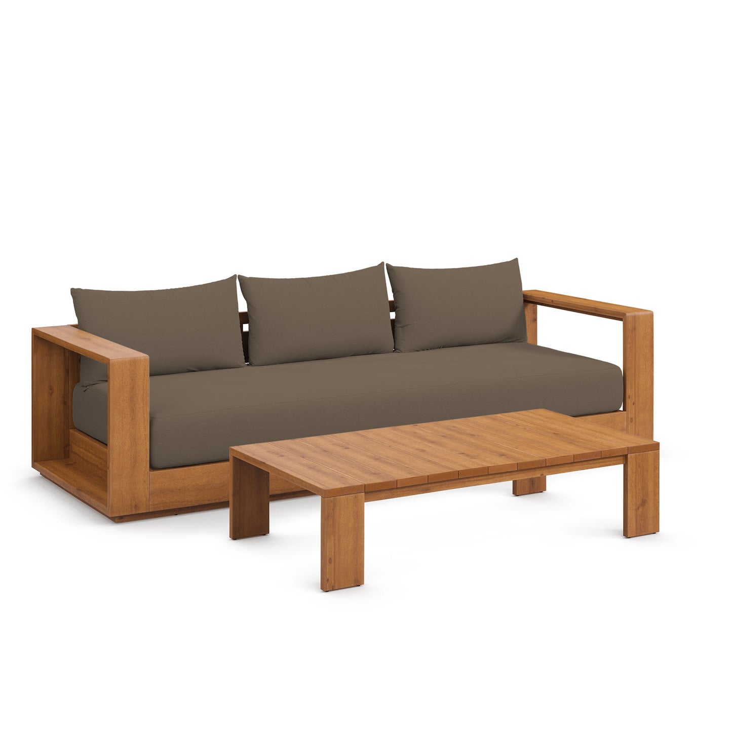 Tahoe 2-Piece Outdoor Patio Acacia Wood Sofa and Coffee Table Set in Natural Cocoa by Modway (6799)