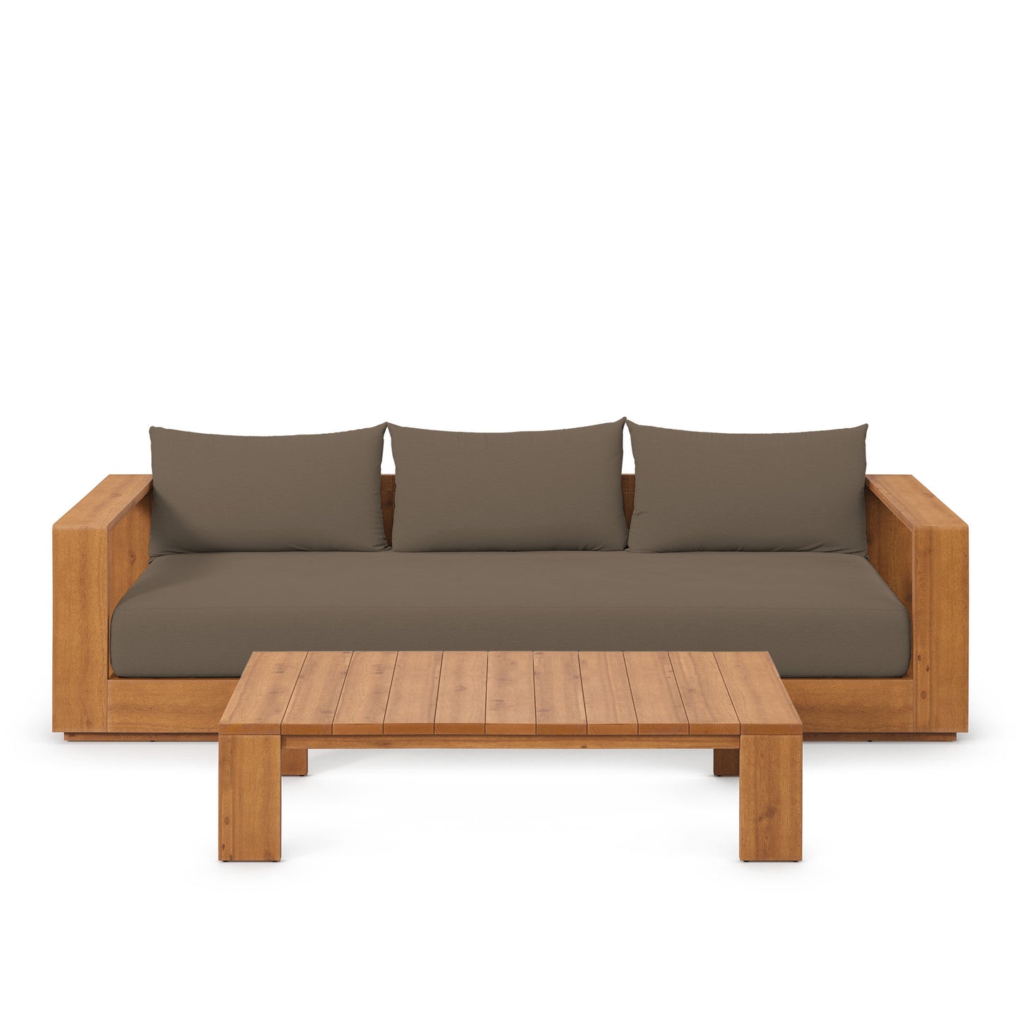 Tahoe 2-Piece Outdoor Patio Acacia Wood Sofa and Coffee Table Set in Natural Cocoa by Modway (6799)