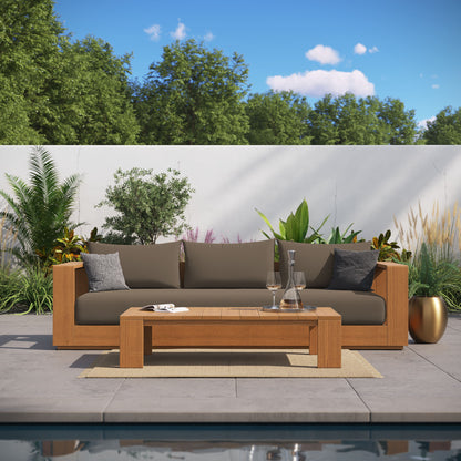 Tahoe 2-Piece Outdoor Patio Acacia Wood Sofa and Coffee Table Set in Natural Cocoa by Modway (6799)