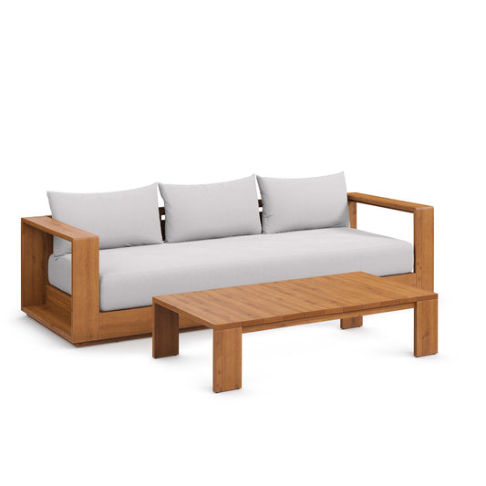 Tahoe 2-Piece Outdoor Patio Acacia Wood Sofa and Coffee Table Set in Natural Light Gray by Modway (6799)