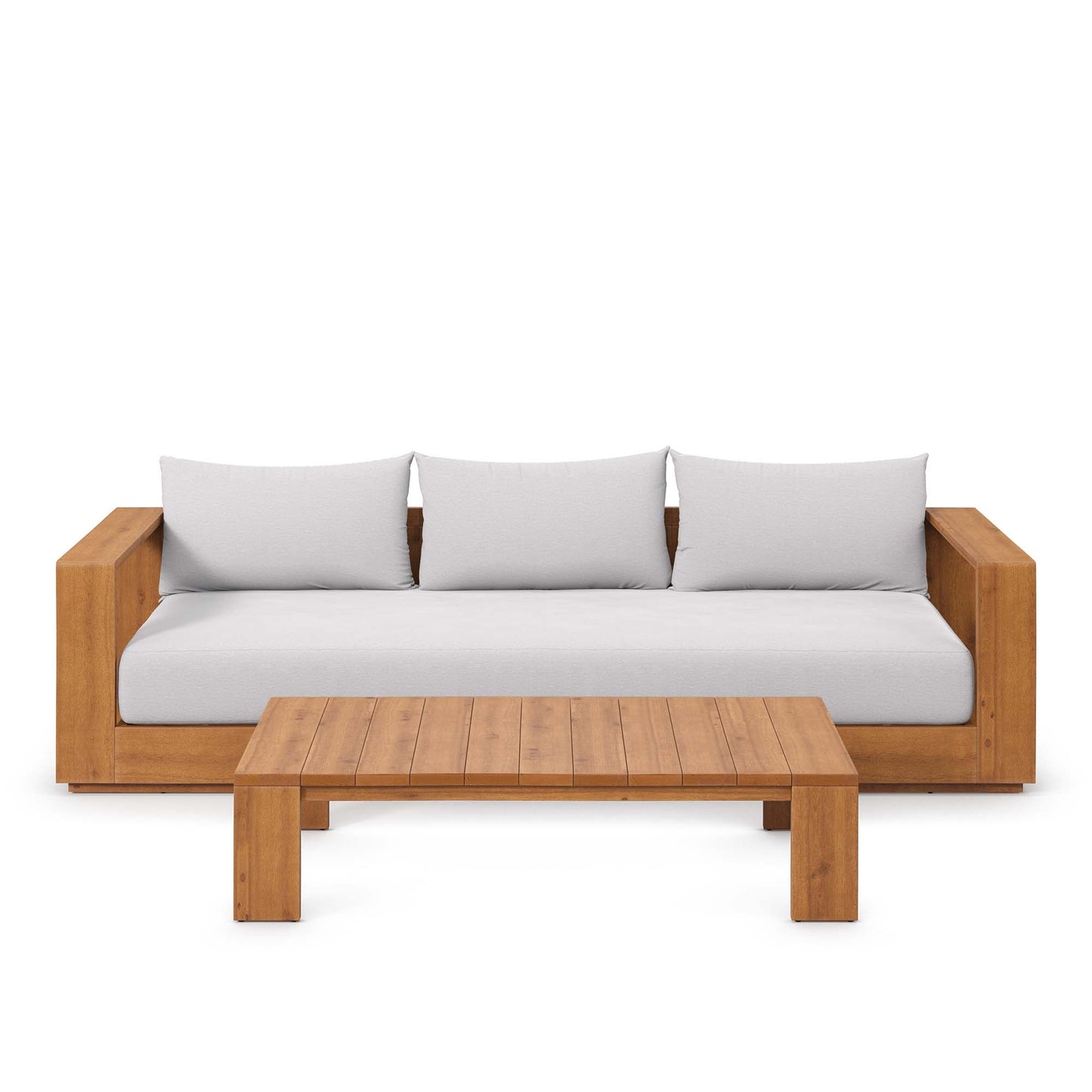 Tahoe 2-Piece Outdoor Patio Acacia Wood Sofa and Coffee Table Set in Natural Light Gray by Modway (6799)