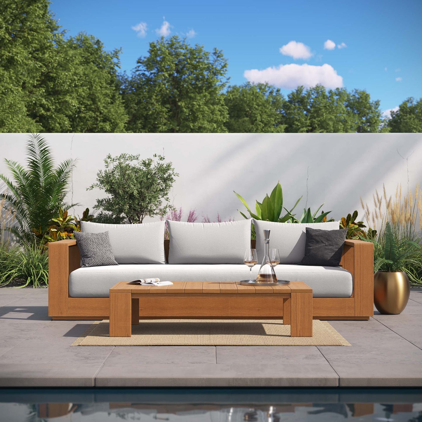 Tahoe 2-Piece Outdoor Patio Acacia Wood Sofa and Coffee Table Set in Natural Light Gray by Modway (6799)