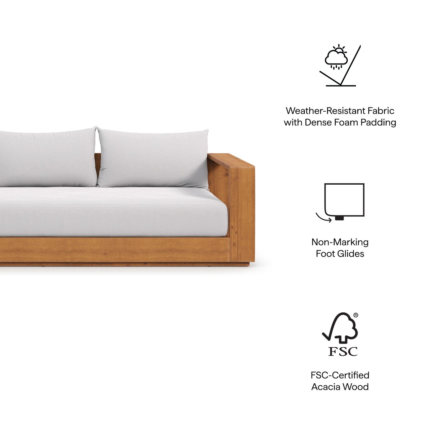 Tahoe 2-Piece Outdoor Patio Acacia Wood Sofa and Coffee Table Set in Natural Light Gray by Modway (6799)