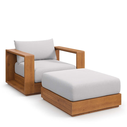 Tahoe 2-Piece Outdoor Patio Acacia Wood Armchair and Ottoman Set in Natural Light Gray by Modway (6800)