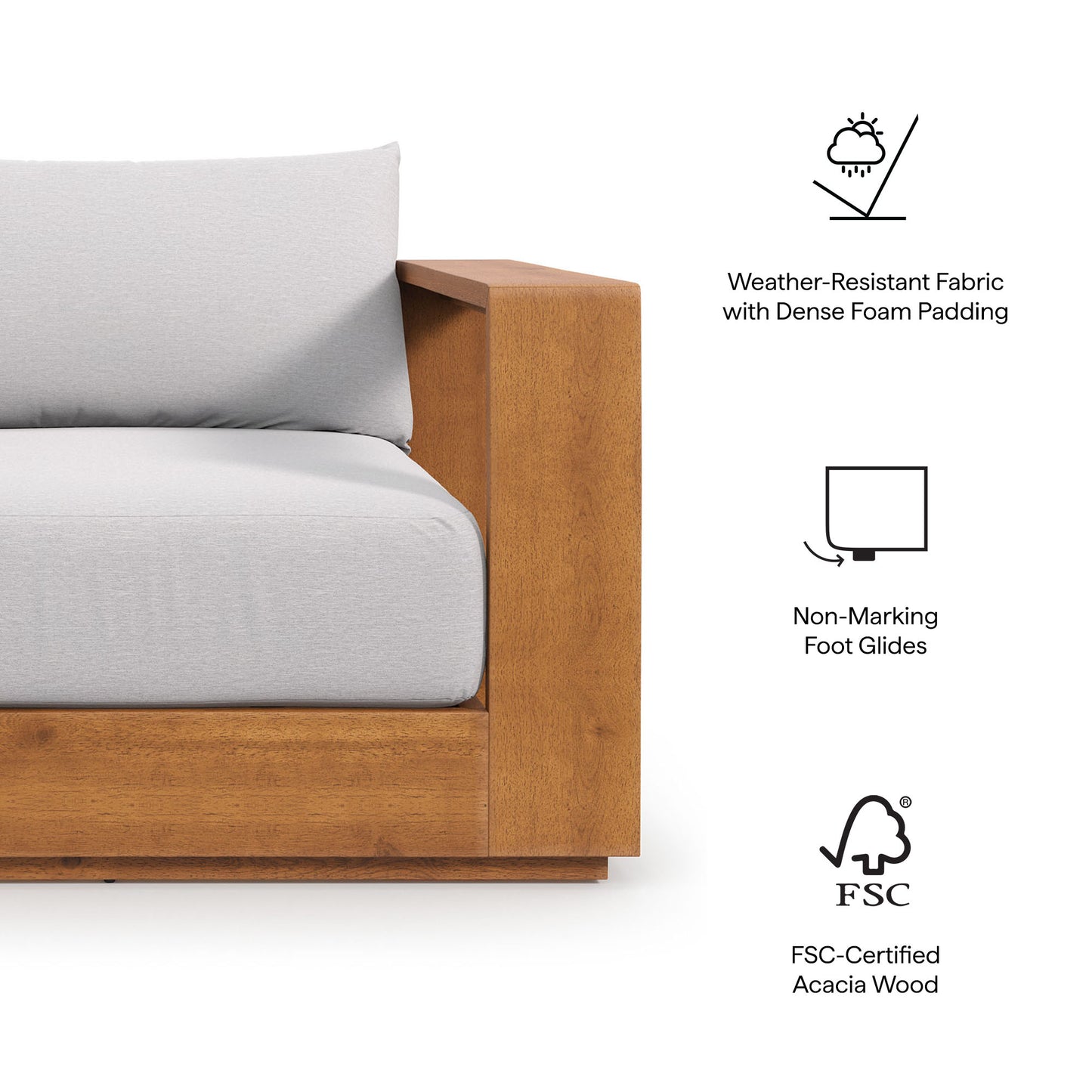 Tahoe 2-Piece Outdoor Patio Acacia Wood Armchair and Ottoman Set in Natural Light Gray by Modway (6800)