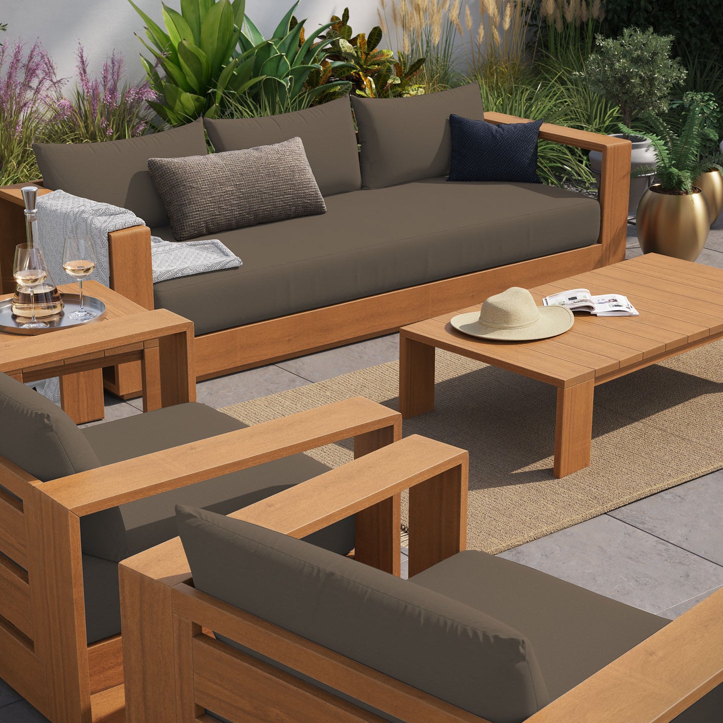 Tahoe 5-Piece Outdoor Patio Acacia Wood Furniture Set in Natural Cocoa by Modway (6801)