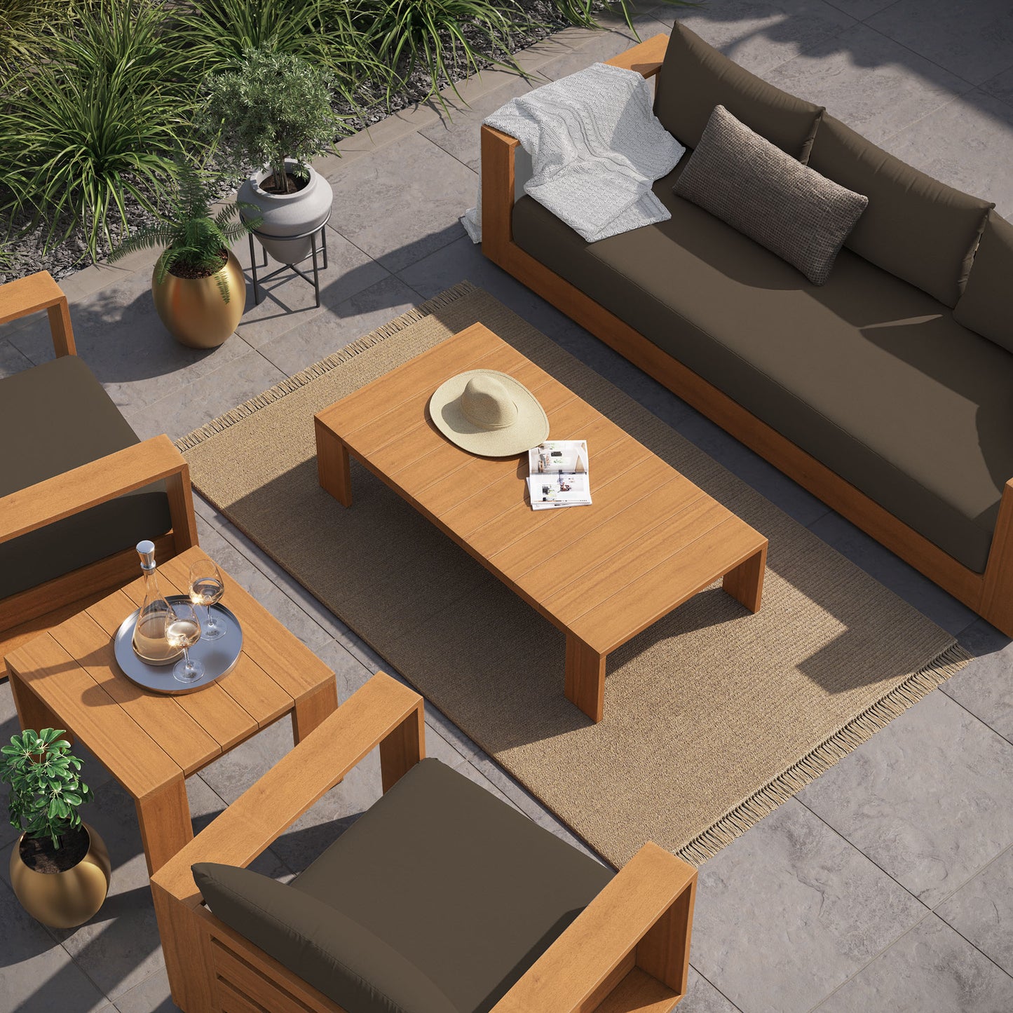 Tahoe 5-Piece Outdoor Patio Acacia Wood Furniture Set in Natural Cocoa by Modway (6801)